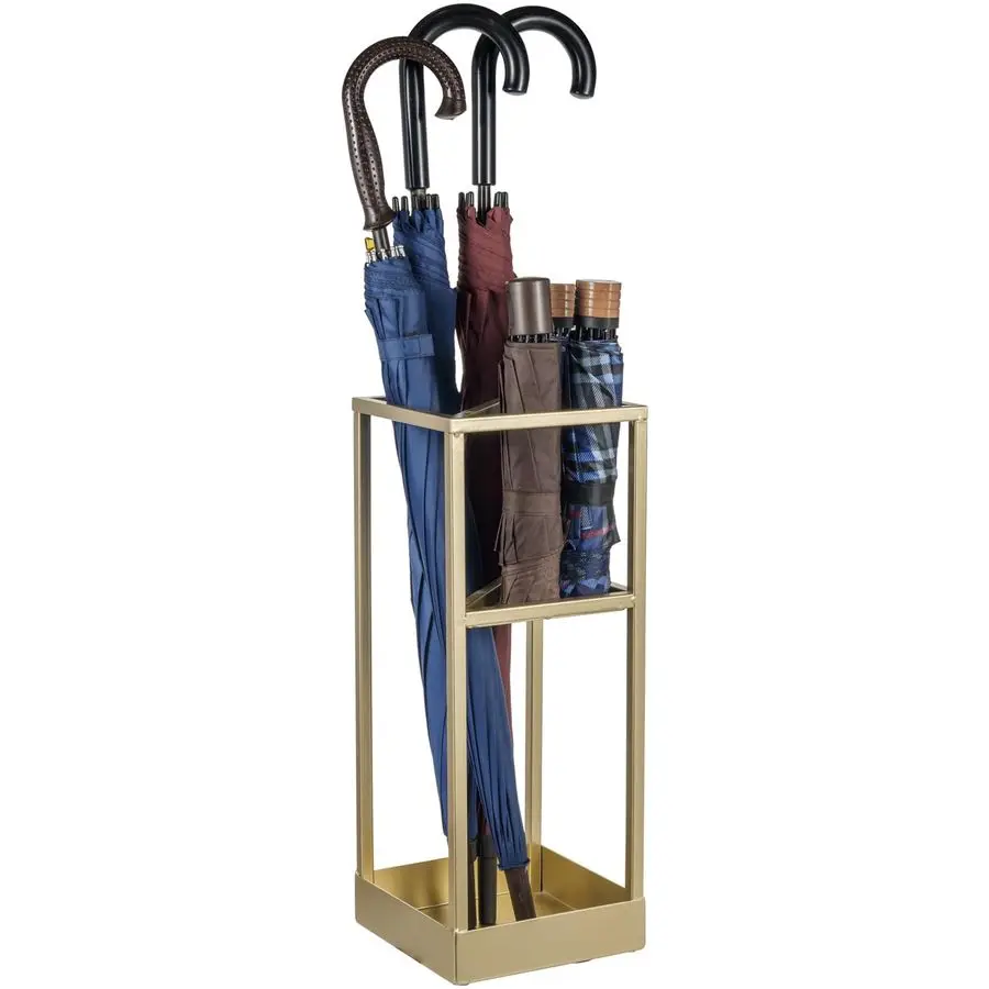 

Stand,Umbrella Holder for Entryway,20 Inch Tall Modern Brass Tone Metal Geometric Freestanding Entryway Umbrella Rack or Cane Ho