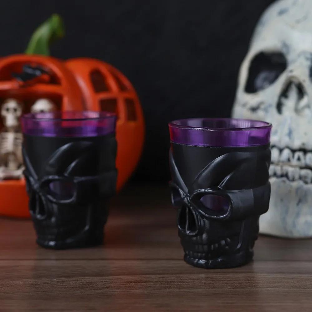 Flashing Halloween Glowing Skull Cup LED Light Double Layer Design Halloween Drinking Cup Plastic Mini