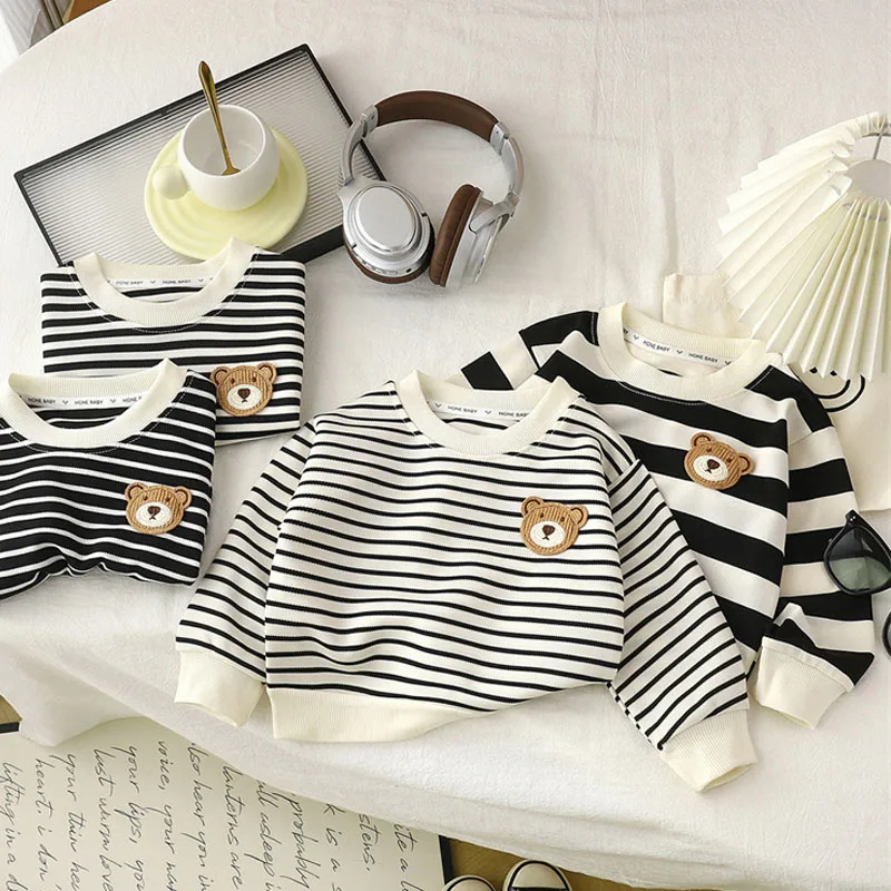 Kids Striped Sweatshirt Boys Girls Spring Autum Pullover Children Casual Long-Sleeve Tracksuit  Teenager Round-Neck Clothing