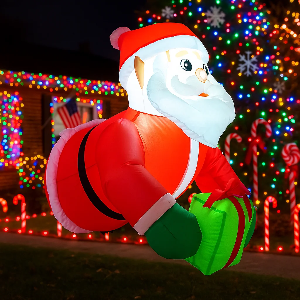 Papá Noel inflable de 0,9 M/2,9 pies, luces LED de regalo, decoraciones para el hogar, juguetes, patio, suministros navideños, decoración de jardín al aire libre