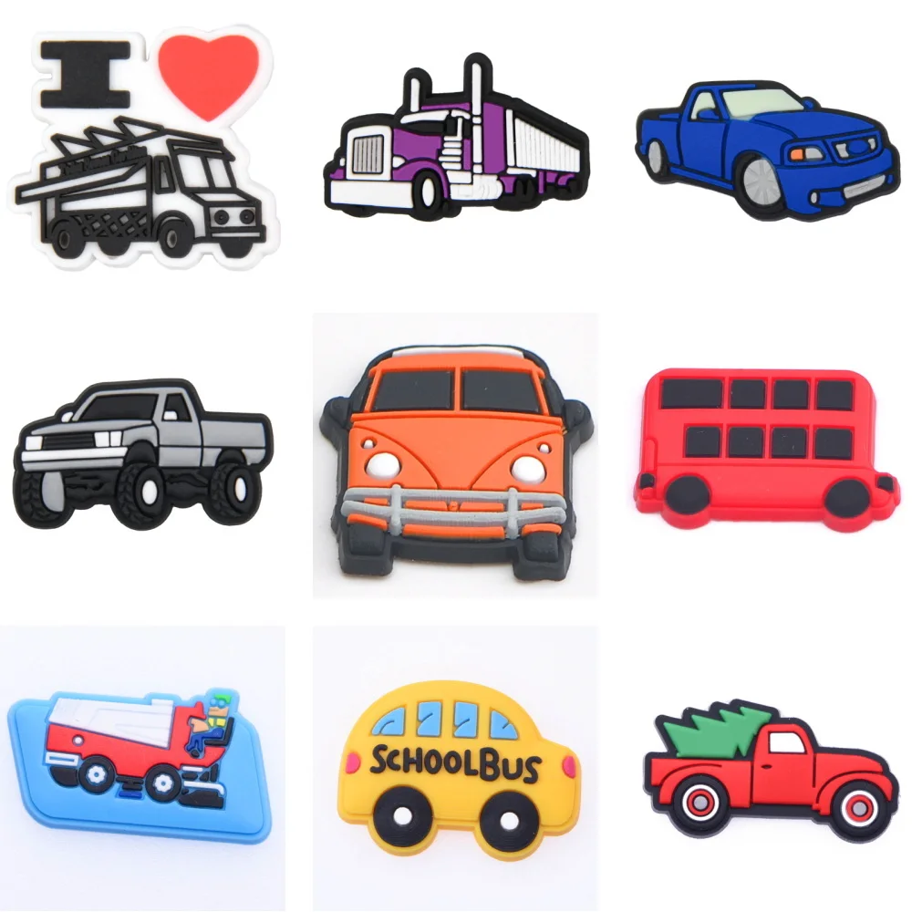 

9pcs Colorful Car I Love Shoe Decoration Charms Cute Bus Shoe Charms Sports Car Bracelet Accessories For Birthday Presents