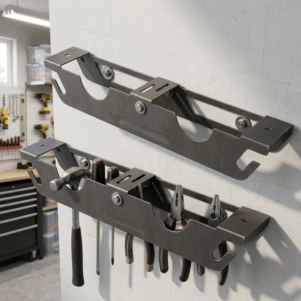 Black Wall Mount Tool Organizer for Angle Grinders - Cold Rolled Steel Bracket 40x6.5x6.8cm with Multi Slot Design