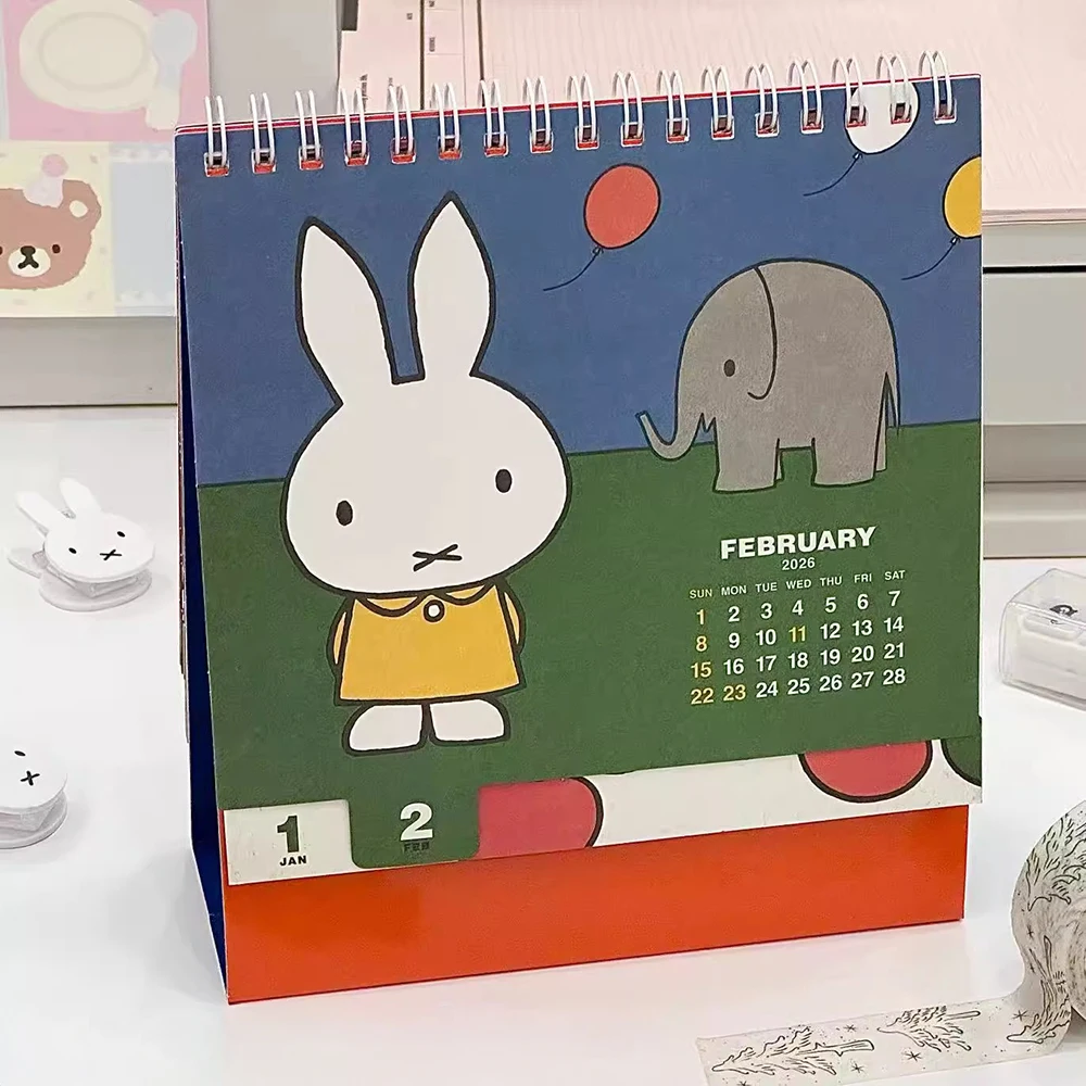Kawaii Miffy 2026 Desk Calendar Cute Rabbit Standing Flip Date Planner Desktop Monthly Schedule Planner Students Girls Gift