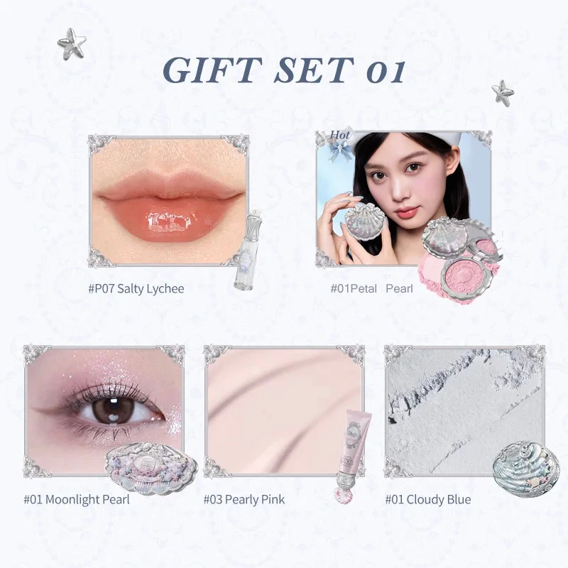 Flor sabe concha jóias coleção profissional maquiagem presente conjunto sombra blush lábio esmalte configuração pó correção primer kit