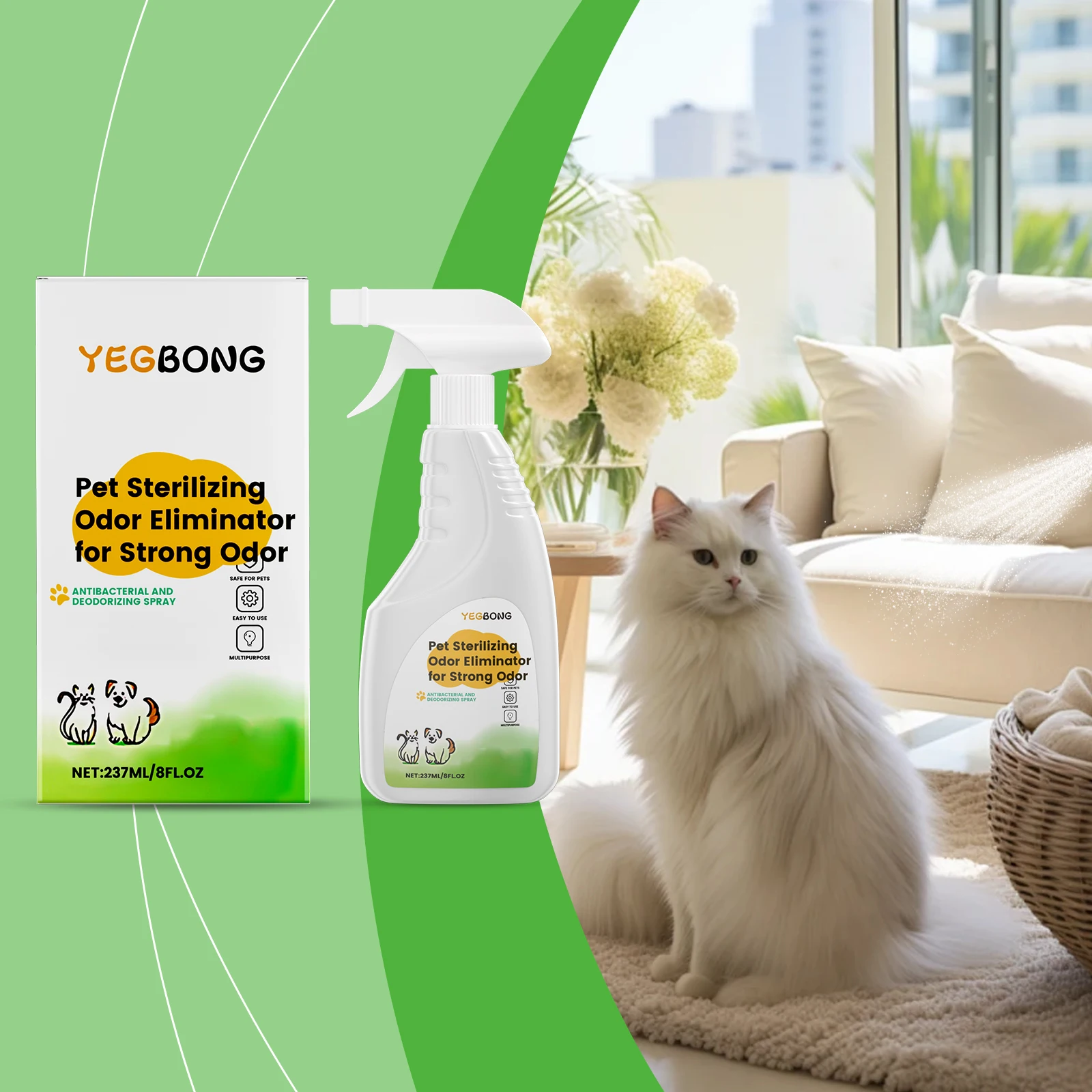 Pet Odor Eliminator Spray Natural Deodorizing Mist for Carpet Furniture Indoor Odor Neutralizer Dog Cat Urine Odor Remover 237ml