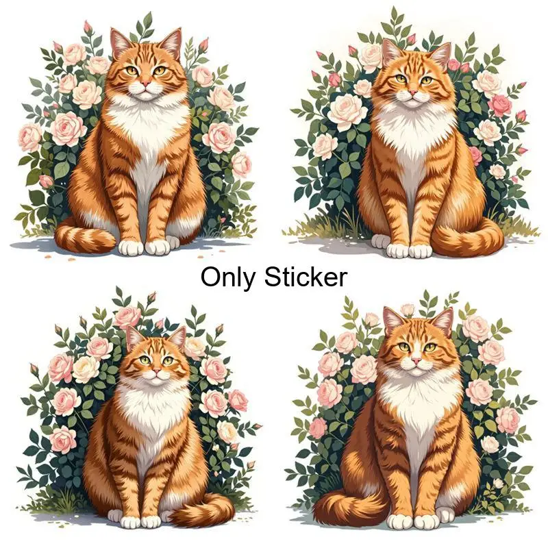 2D Flat 4Pcs Orange Flower Vinyl Stickers, Self-Adhesive Decals for Laptop Water Bottle Motorcycle Wall Phone Cup Decor