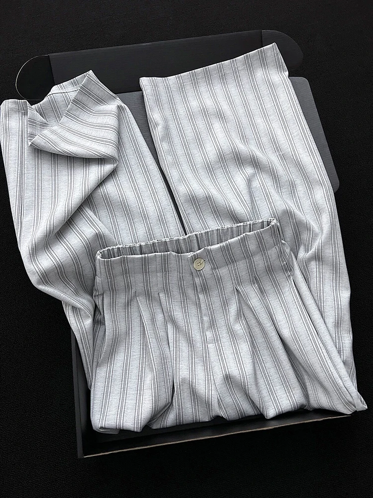 Loose striped suit wide leg pants women in summer thin style contrasting color fashionable and versatile straight leg pants