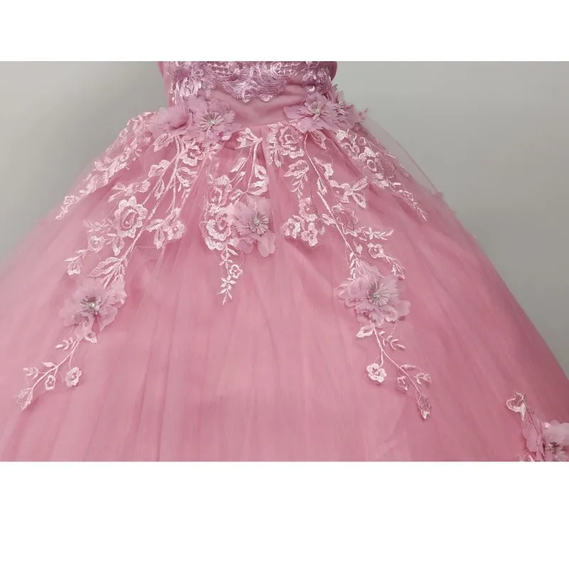 Dark Pink Vestido De Debutante Classic  Shoulder Floor-length Prom Dresses Lace Appliques Quinceanera Dresses Custom Customized