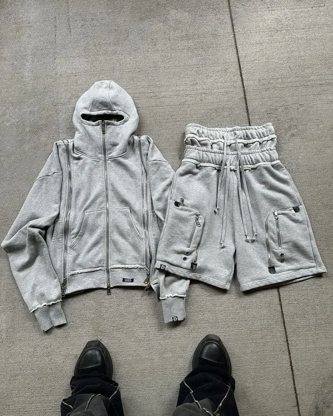 Conjunto de capuz com zíper estilo americano, unissex, multi-zip, casual, esportivo, rua alta, hip hop, streetwear