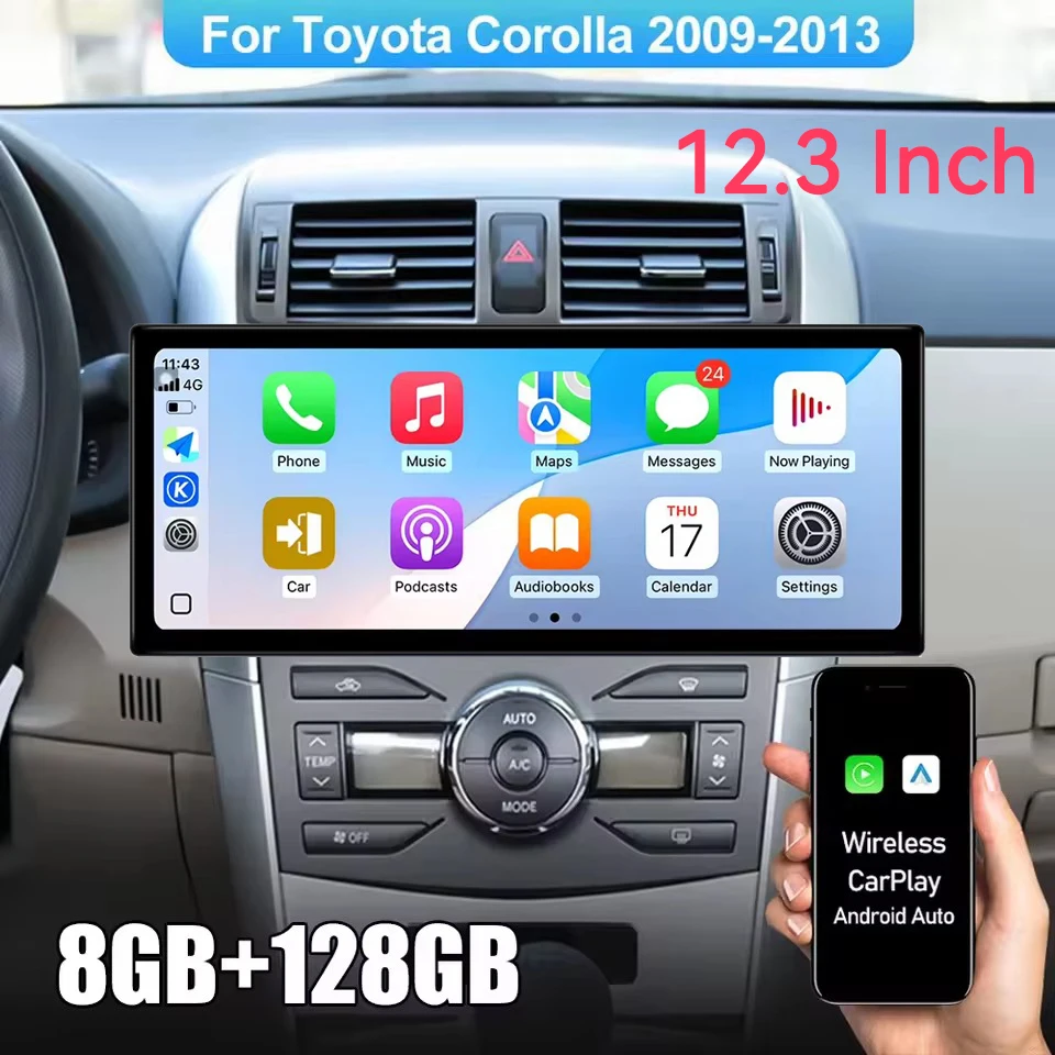12,3-дюймовый автомобильный радиоприемник Carplay Android 15 для Toyota Corolla 10 E140 E150 2006-2013, мультимедийный плеер, навигационный головное устройство