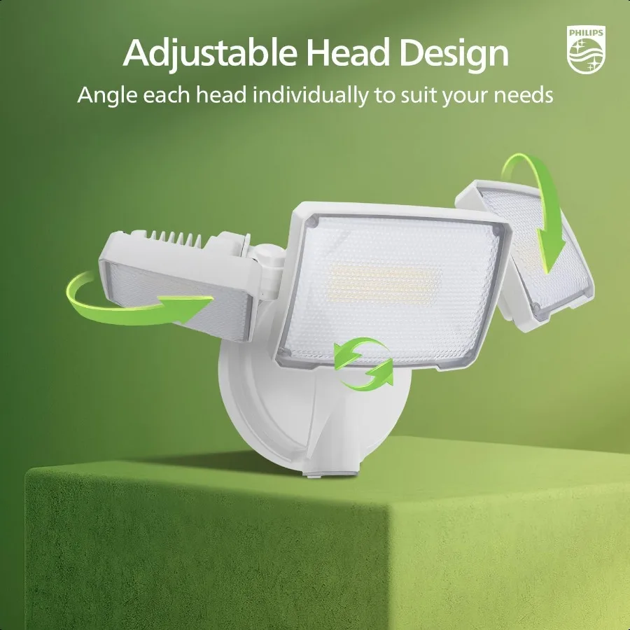 72W 7400LM Luci di sicurezza dal tramonto all'alba Luce di inondazione in alluminio a LED per esterni 3 teste regolabili Luce diurna 5000K impermeabile per Garag