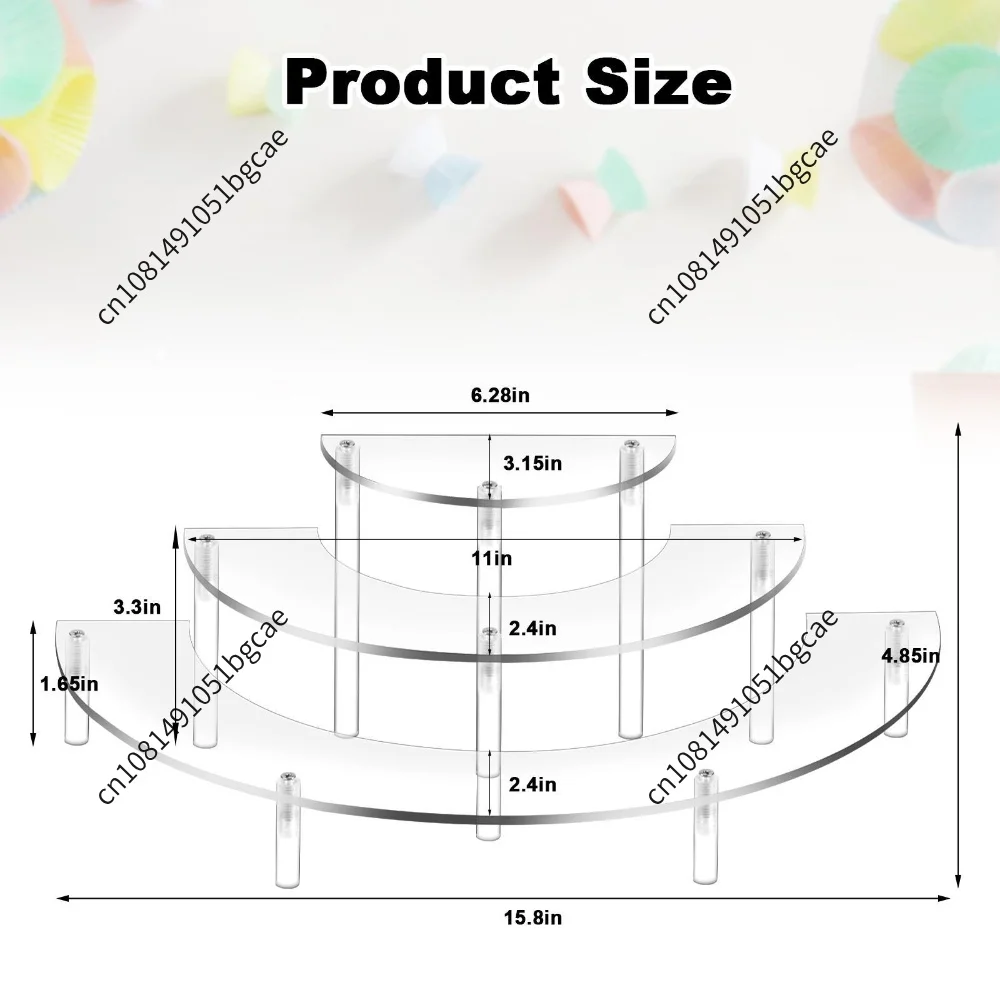 4Pcs 3-Tier Half Moon Cupcake Stand Space-Saving Clear Perfume Organizer for Food Cupcakes Collections Desktop Decoration