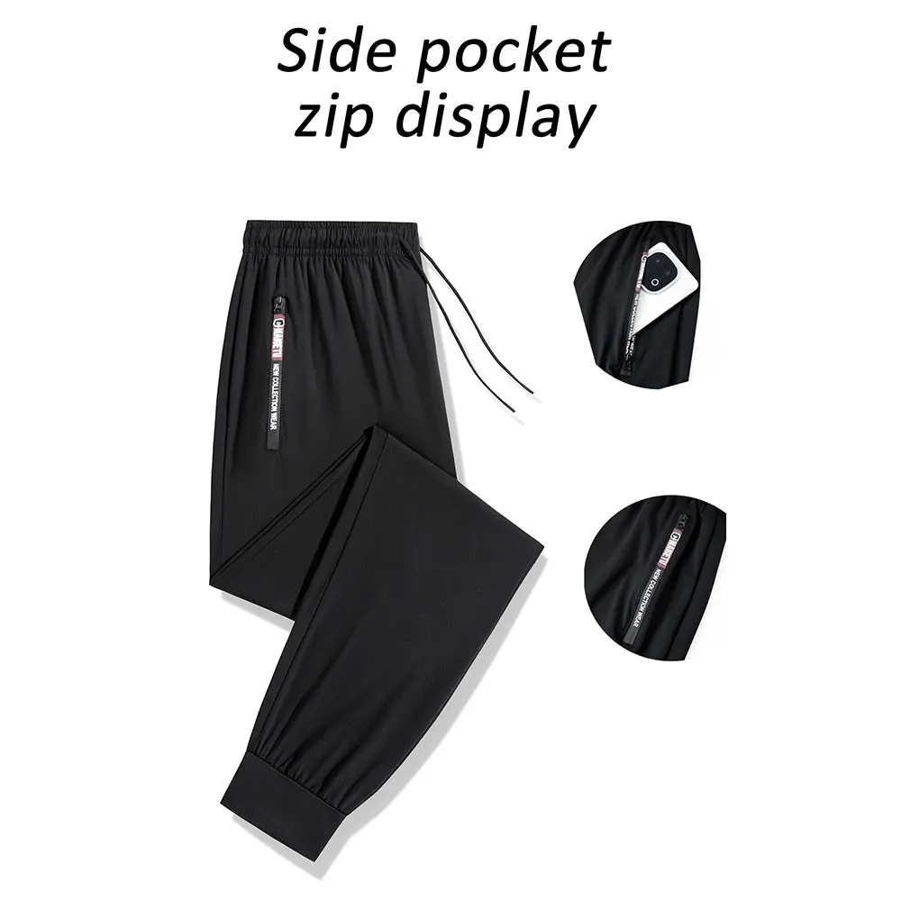 

Ice Silk Summer Pants Quick Drying Sweatpant Male Fashion Lightweight Zipper Pocket Thin Elastic Trouser