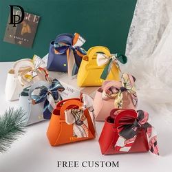 Custom Name Wedding Gift Pack Wholesale Engrave Logo Party Candy Packing Bag Ribbon Leather Luxury Birthday Gift Bags For Guest