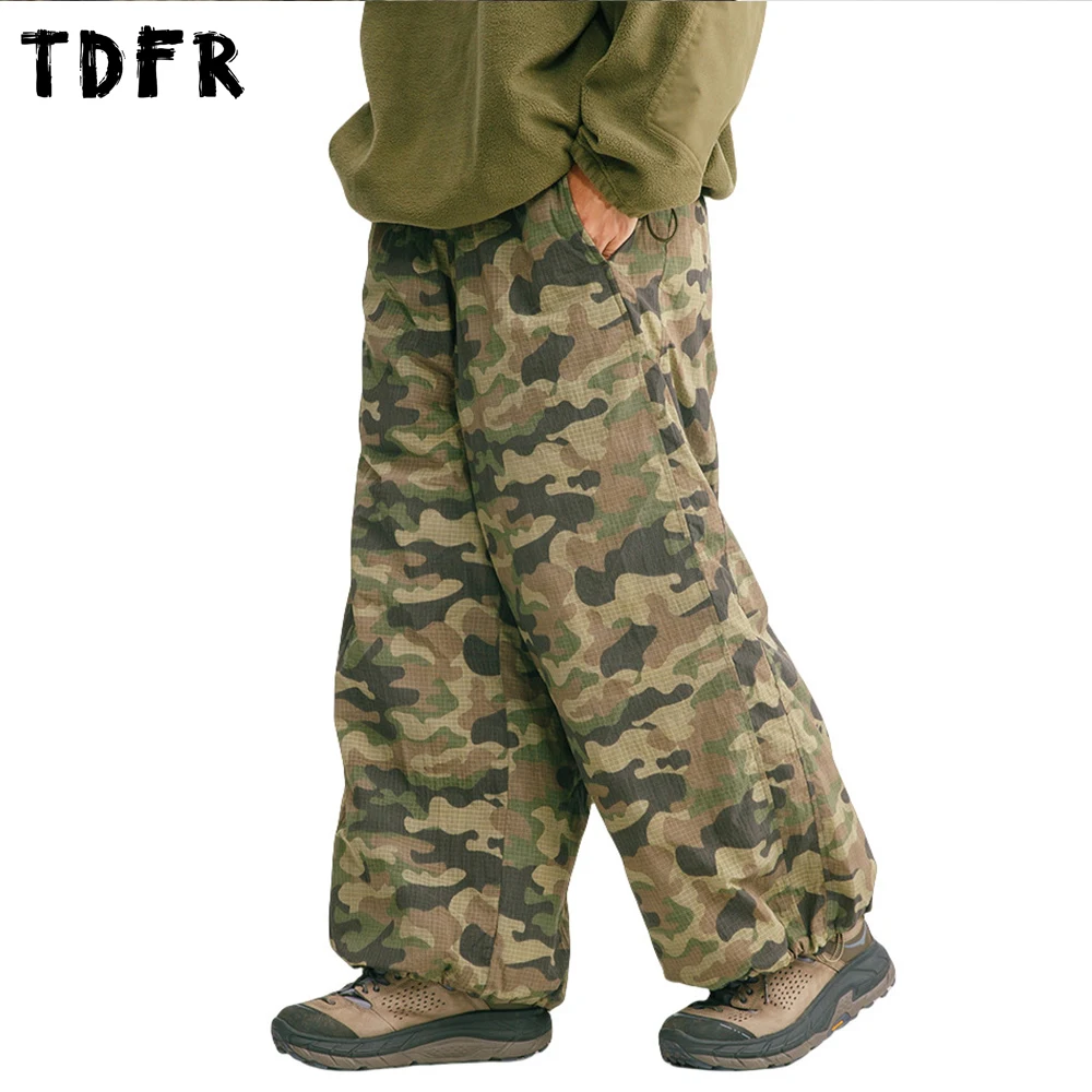 Camouflage Quilted Pants Mens Winter Thick Safari Style Elastic Waist Loose Wide Leg Jogger Pants Cargo Trousers Men