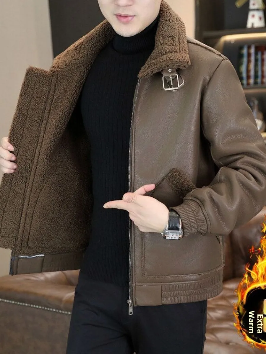 

Утепленная мужская кожаная куртка на флисовой подкладке, теплая зимняя куртка для мужчин 30-50 лет, с длинными рукавами, Cleanfit Sle