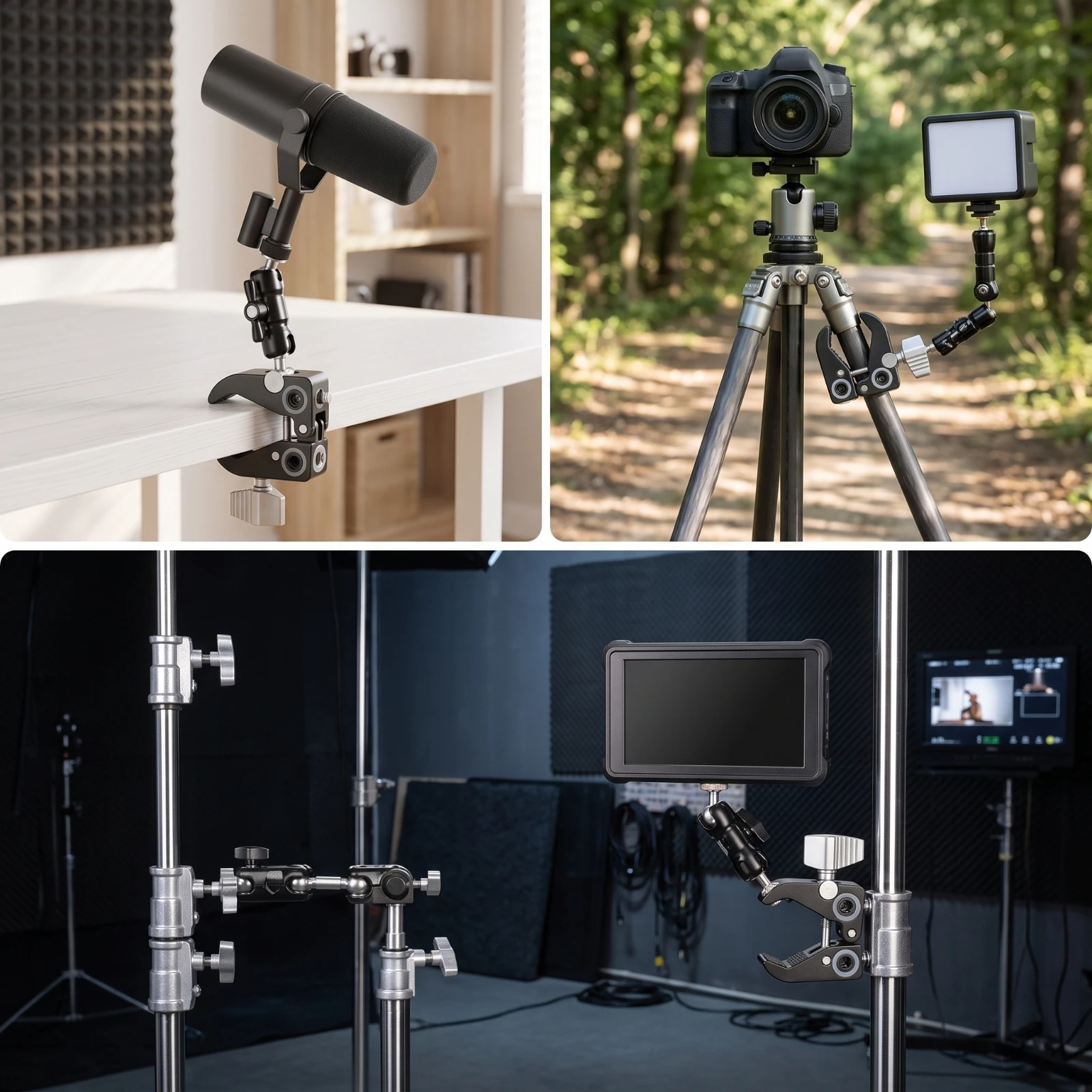 C-Clamp with Ball Head 360-Degree Rotating Versatile Arm Bracket Clamp Mount with Thread Adapters Multi-Functional Adjustable