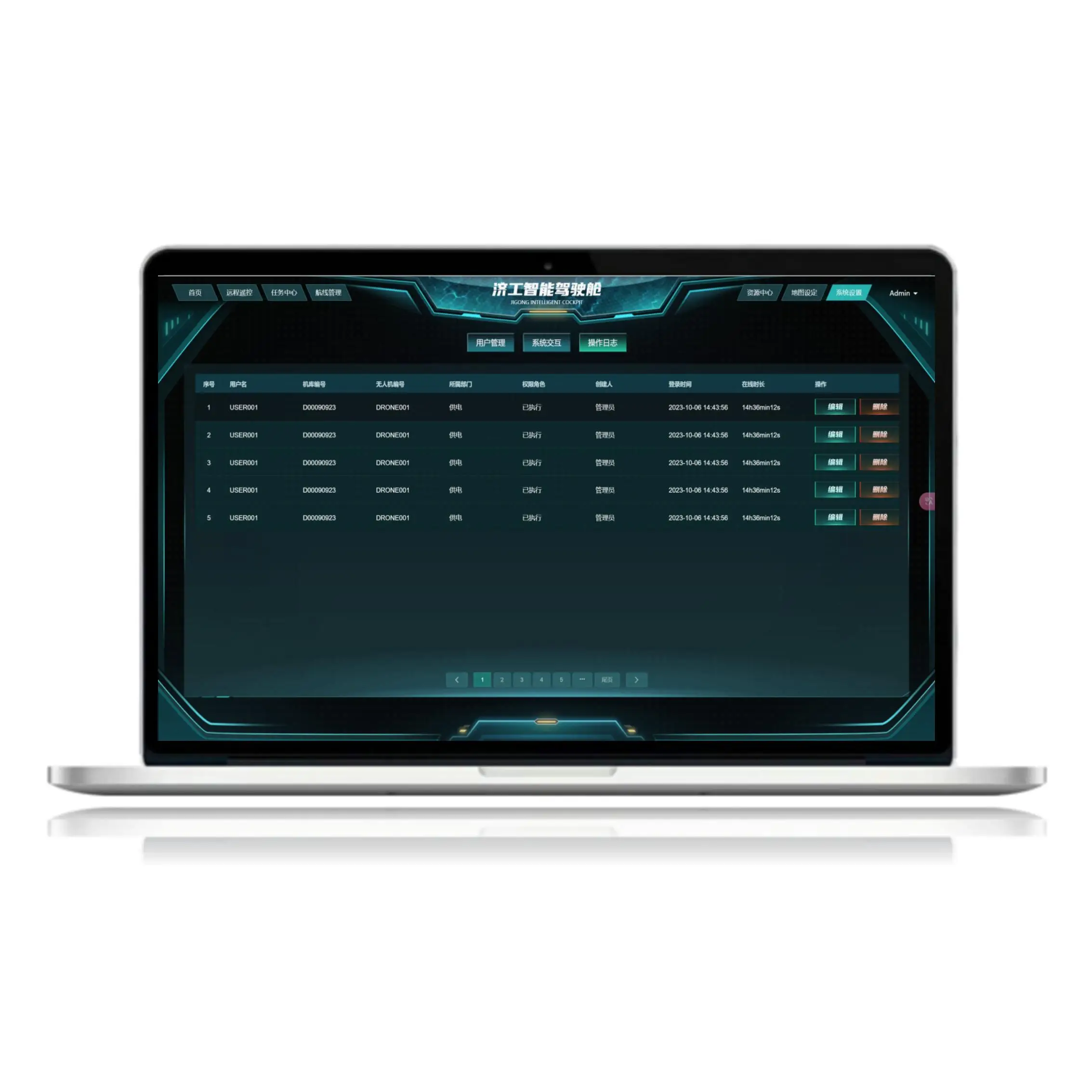 Software da indústria de drones de dados de drones que exibe o status dos drones em tempo real