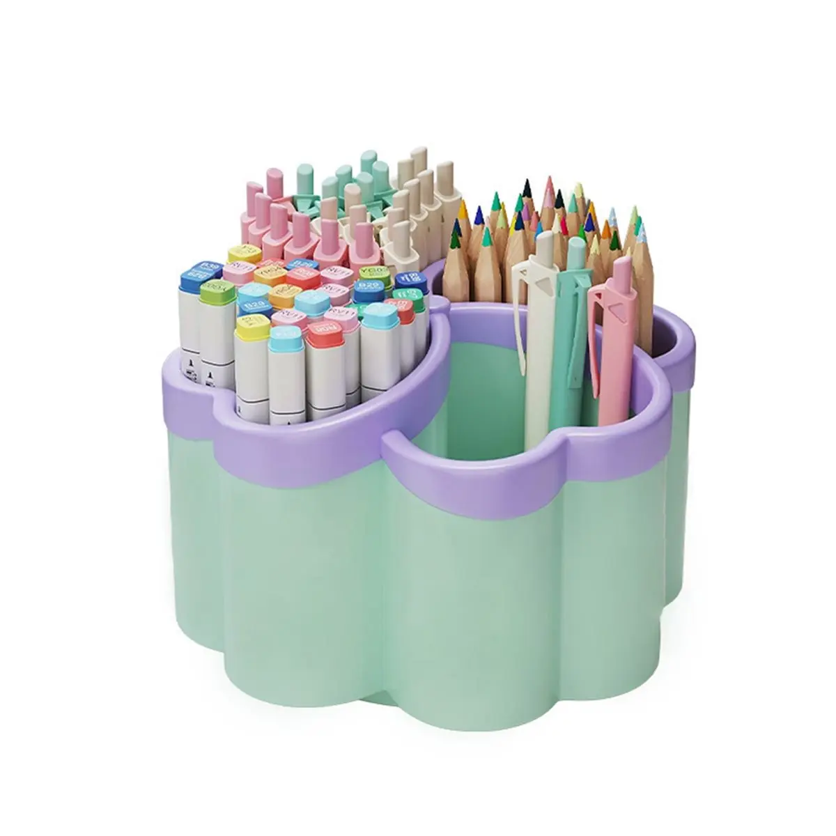 【New User-Coupon!】Panda Sticker Four-Leaf Multifunctional Rotating Pen Holder - Multifunctional Large Capacity Desk Organizer fo
