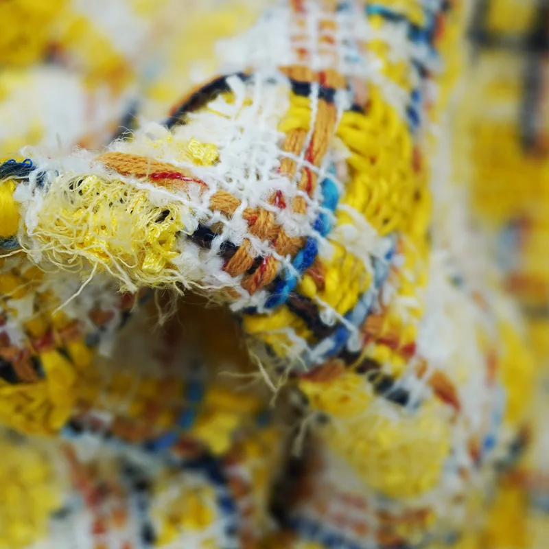 Vibrant Style Yellow Multicolor Yarn Букле Bouclé Tweed Fabric Textured Woven Cloth For Coat Designer Sewing Material Tissu Stof - view 5