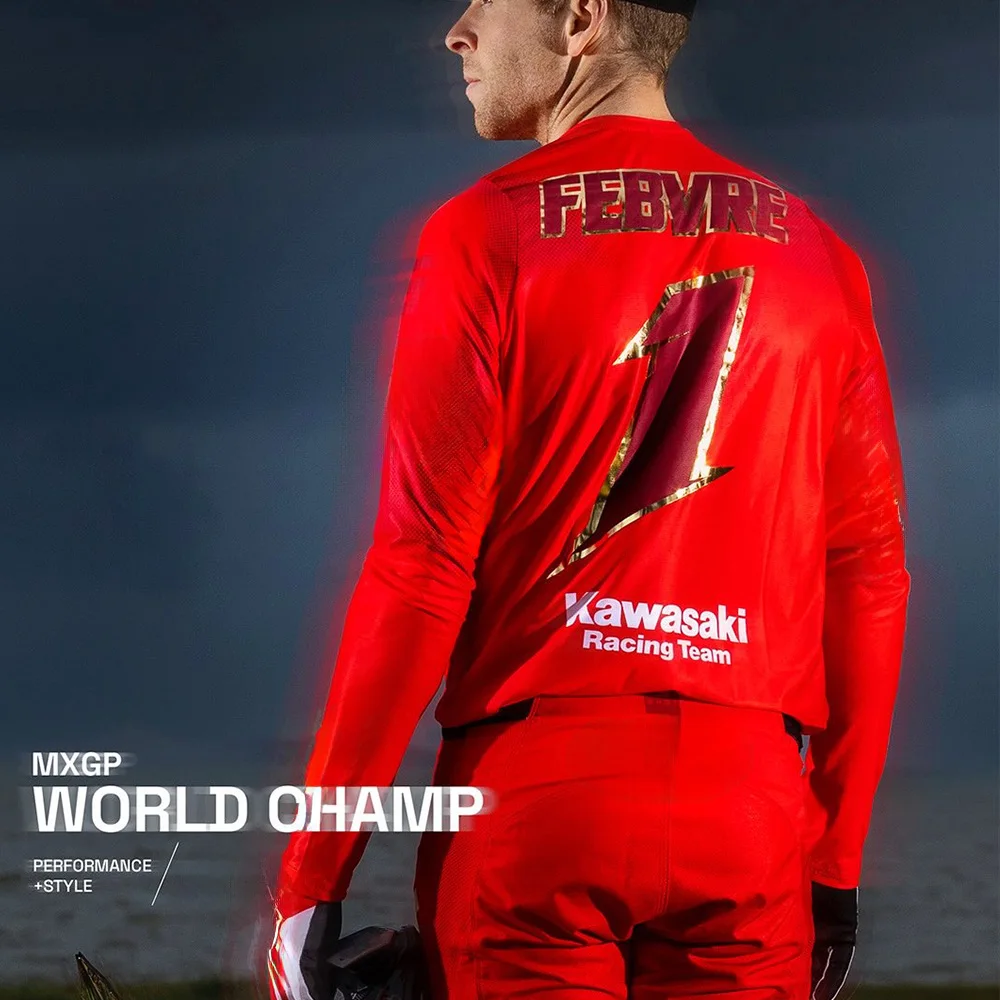 

New Summer Kawasaki Racing Team No.1 Romain Febvre MXGP WORLD OHAMP Long-Sleeved Shirt Men Oversized Quick-Dry Motocross Tee﻿