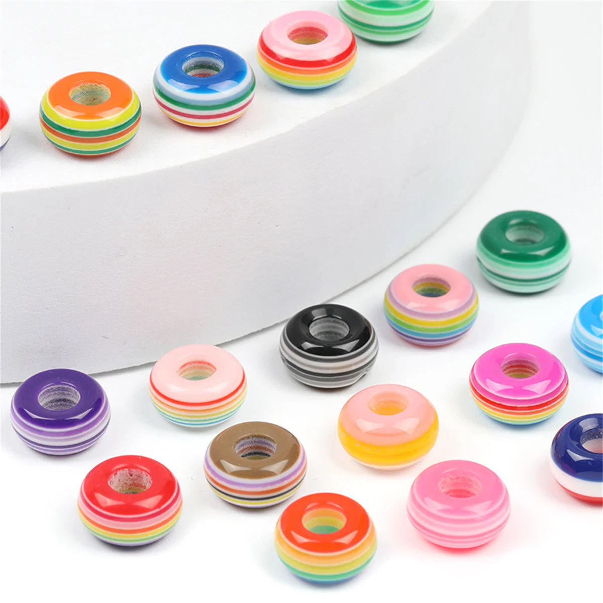 Z39 14mm Striped Colors Large Hole Wheel Beads Transparent Flat Round Beads DIY Clothing Phone Chain Beads Wholesale Accessorics