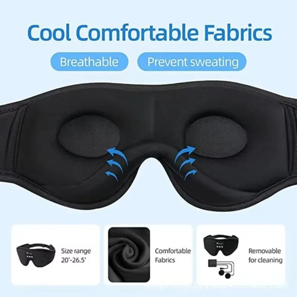 Stereo Wireless 3D Eye Mask Super Soft Bluetooth 5.0 Fleece Headband with Built-in HD Speaker Music Play Sleeping Headphones