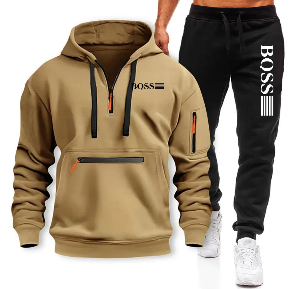 2026 A loose pullover hoodie and jogging pants set for men's outdoor fitness and casual sports in autumn and winter