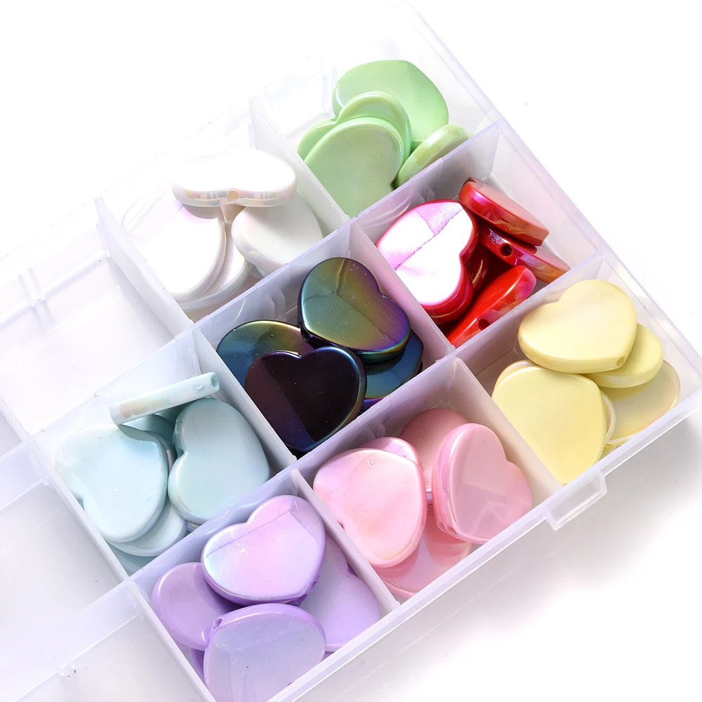 10Pcs Acrylic Love Heart Beads Ab Color Flat Heart Focal Beads for Diy Pens Diy Phone Chain Hairpin Keychain Bracelet Making