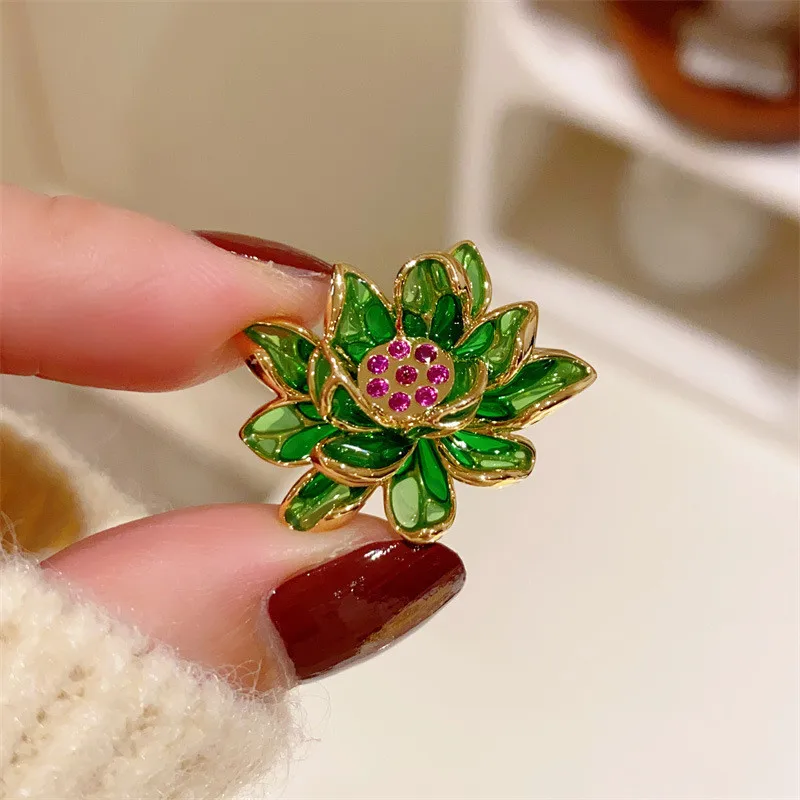 CC Brooch for Women Lotus Flower Shape Cheongsam Pins Mini Pin Chinese Vintage Style Cardigan Shawl Buckle Exquisite Gifts B220 image 2