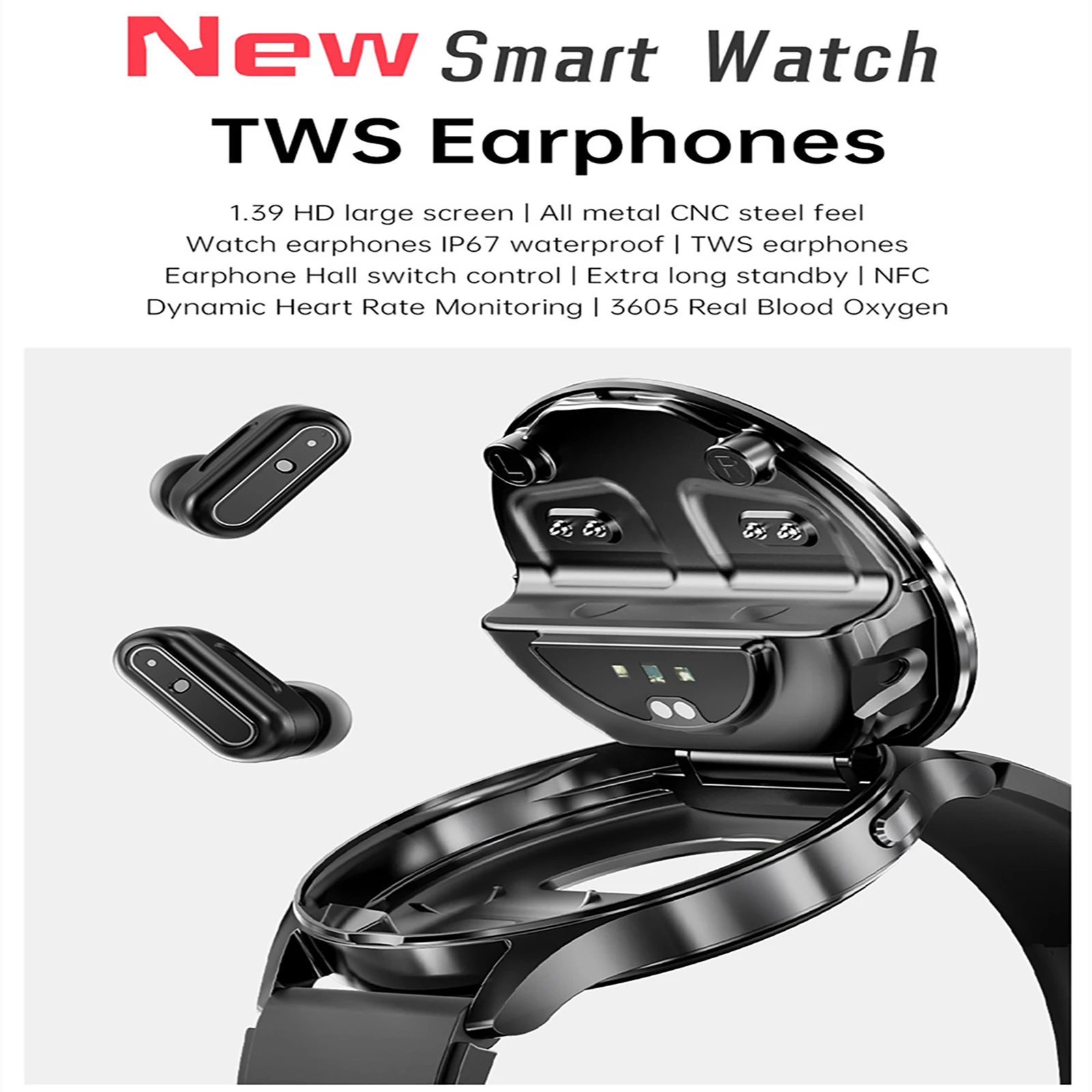 2 IN 1 Smart Watch Earbuds Watch with call iOS & Android with Bluetooth earphone can monitor blood pressure sleep and heart rate