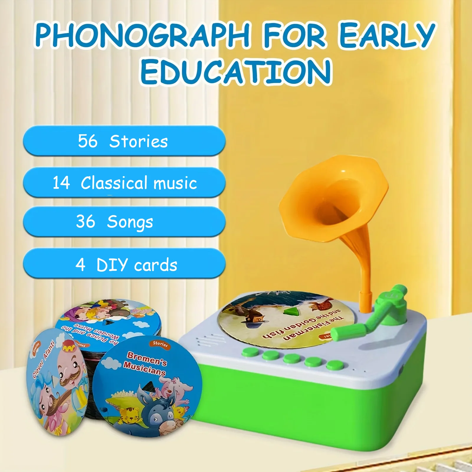 Kids Phonograph Phonograph for Kids Toddler Record Player Children's Storyteller Sleeping Music Box Gift for Boys Girls Green