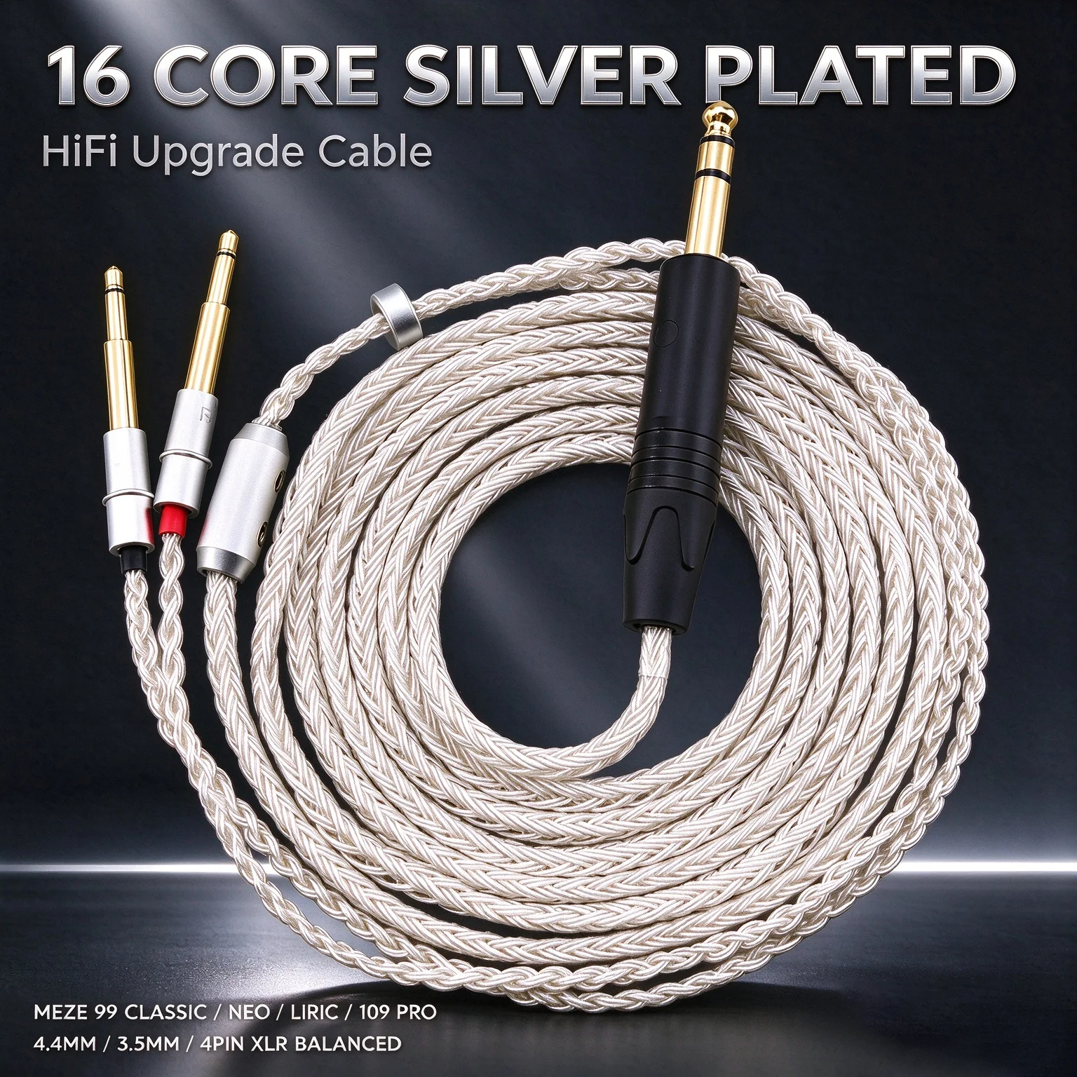 16 Core Silver Plated OCC Headphone Upgrade Cable for Meze 99 Classic Noire Neo Liric 109 Pro 4.4/3.5/4Pin XLR Balanced Cord