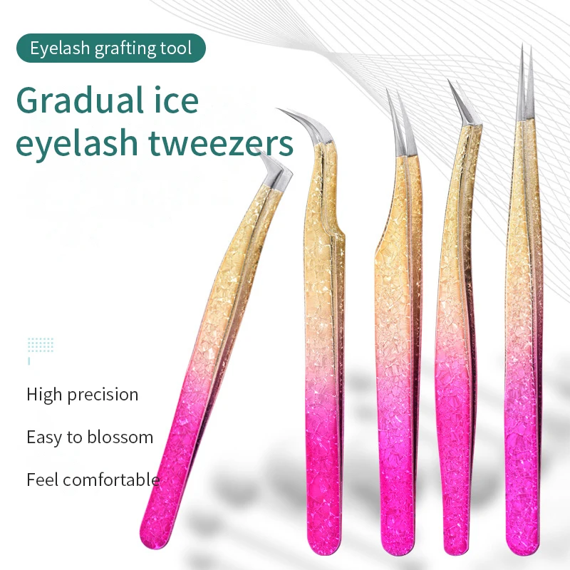 1 Pc Eyelash Tweezers Ice Flower Anti-static 3D Accurate Eyebrow Grafting False Lashes Extension Supplies Makeup Tweezer Tools