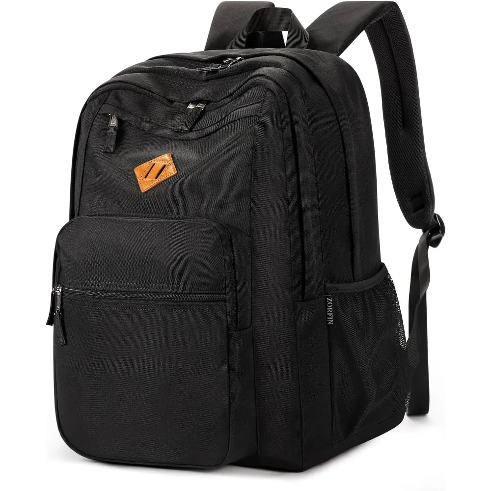 

26L Black Backpack for School, College, and Travel: Water Resistant Bookbag with 8 Compartments