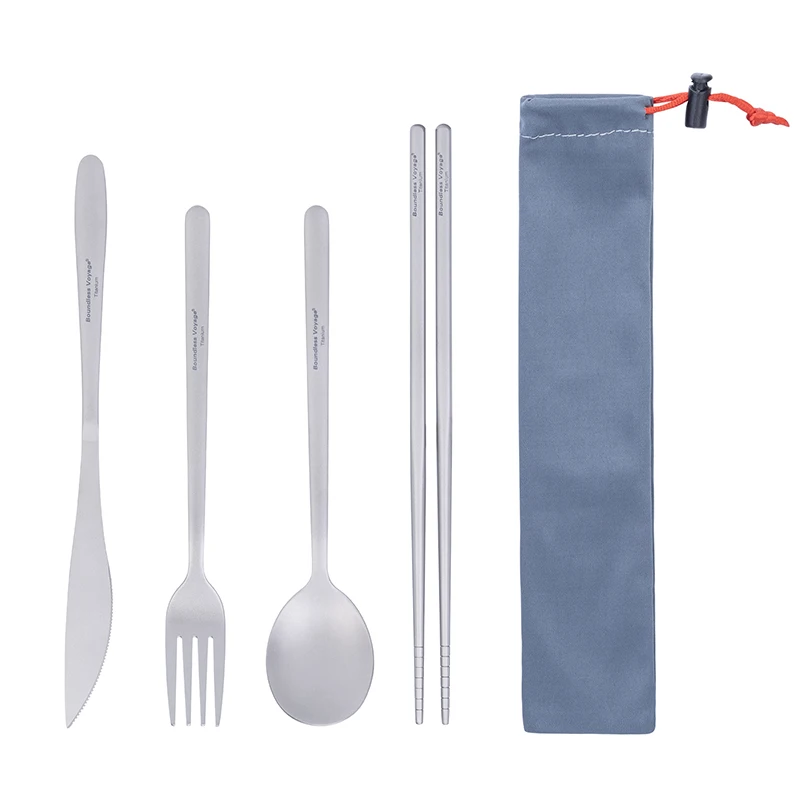Boundless Voyage Titanium Dinner Set Camping Tableware Utility Cutlery Chopsticks Knife Fork Spoon Set 3/4pcs for Home Travel