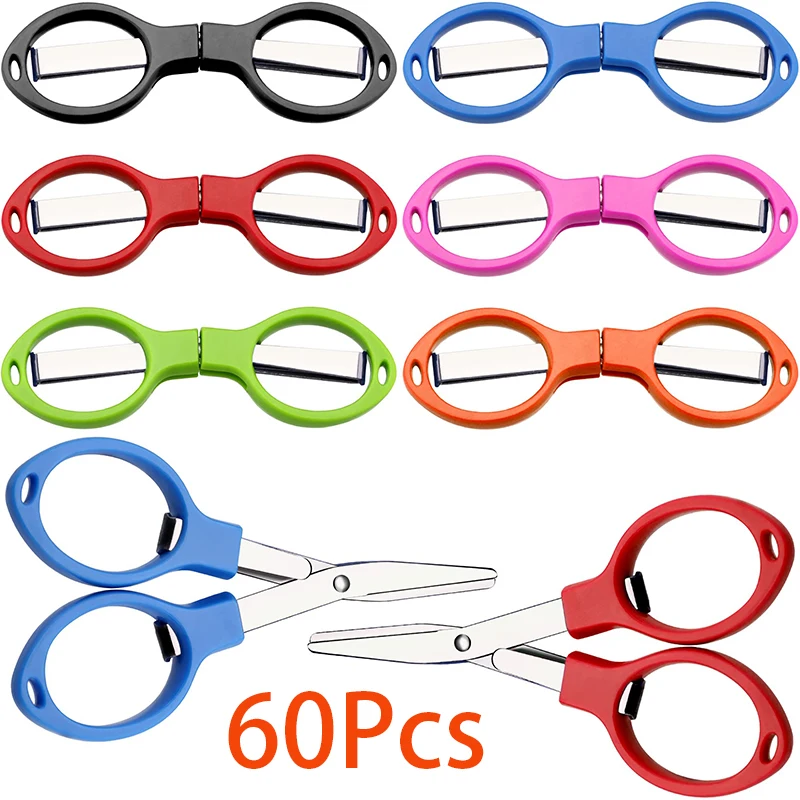 60Pcs Folding Scissors Stretchable Preschool Scissors Stainless Steel Portable Foldable Scissors School Office Home DIY Scissors