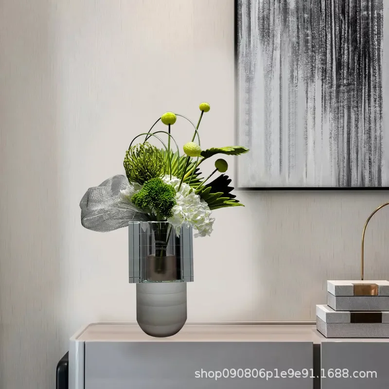 Modern Crystal Glass Vase Luxury Home Decor Flower Arrangement Ornament for Living Room Dining Table Coffee Table Centerpiece