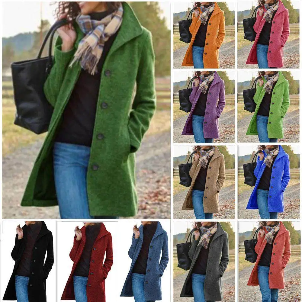 Thickened Woolen Women's Coat Medium Length Quality Outerwear Autumn Winter Season Fashionable European Style Long Sleeve PU ...