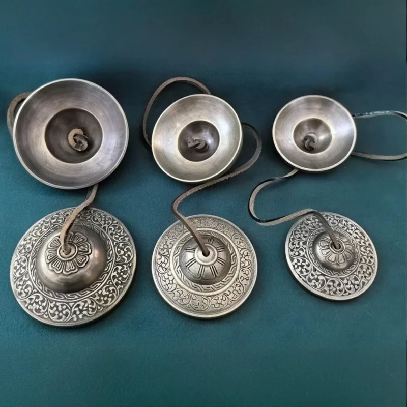 Nepal Tibetan Bronze Tinkle Bell 7cm Meditation Handmade Hand Bell 9cm Diameter Sound Therapy Musical Instruments Percussion