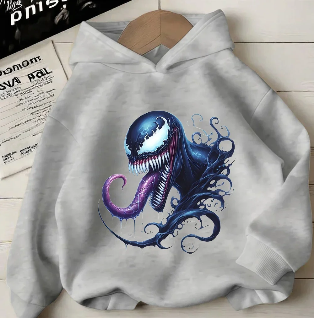 

Милая толстовка с капюшоном с рисунком Венома, осенне-зимняя модная уличная одежда для детей, мальчиков и девочек от 3 до 14 лет