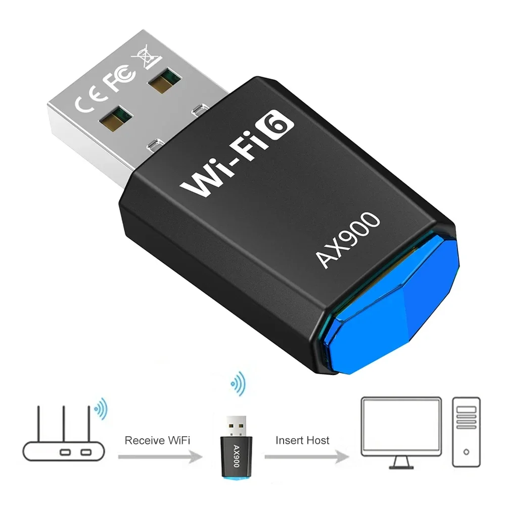 Беспроводная сетевая карта 900 Мбит/с USB 3.0 WiFi 6 Адаптер USB-ключ 2,4G 5G Двухдиапазонный Wi-Fi Ethernet-приемник для ноутбука Win 7/10/11