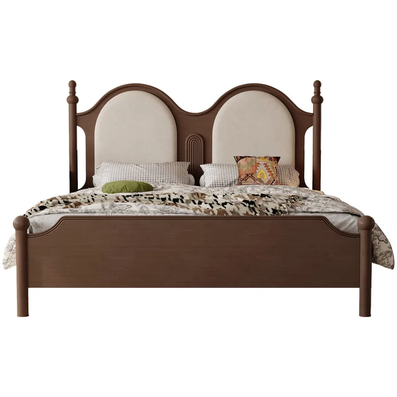 سرير حقيبة ناعمة كلاسيكية فرنسية بطول 1.8 متر، سرير كبير، غرفة نوم رئيسية، أثاث من الخشب الصلب، سرير مزدوج بسيط من القرون الوسطى #1