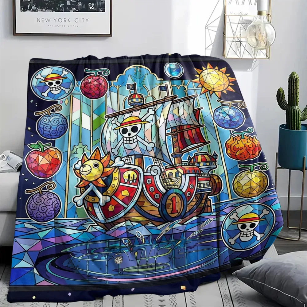 One Piece Luffy Warme, bequeme, bedruckte Flanelldecke, passend für Bett, Stuhl, Sofa, Schlafzimmer, Picknick im Freien.-TING