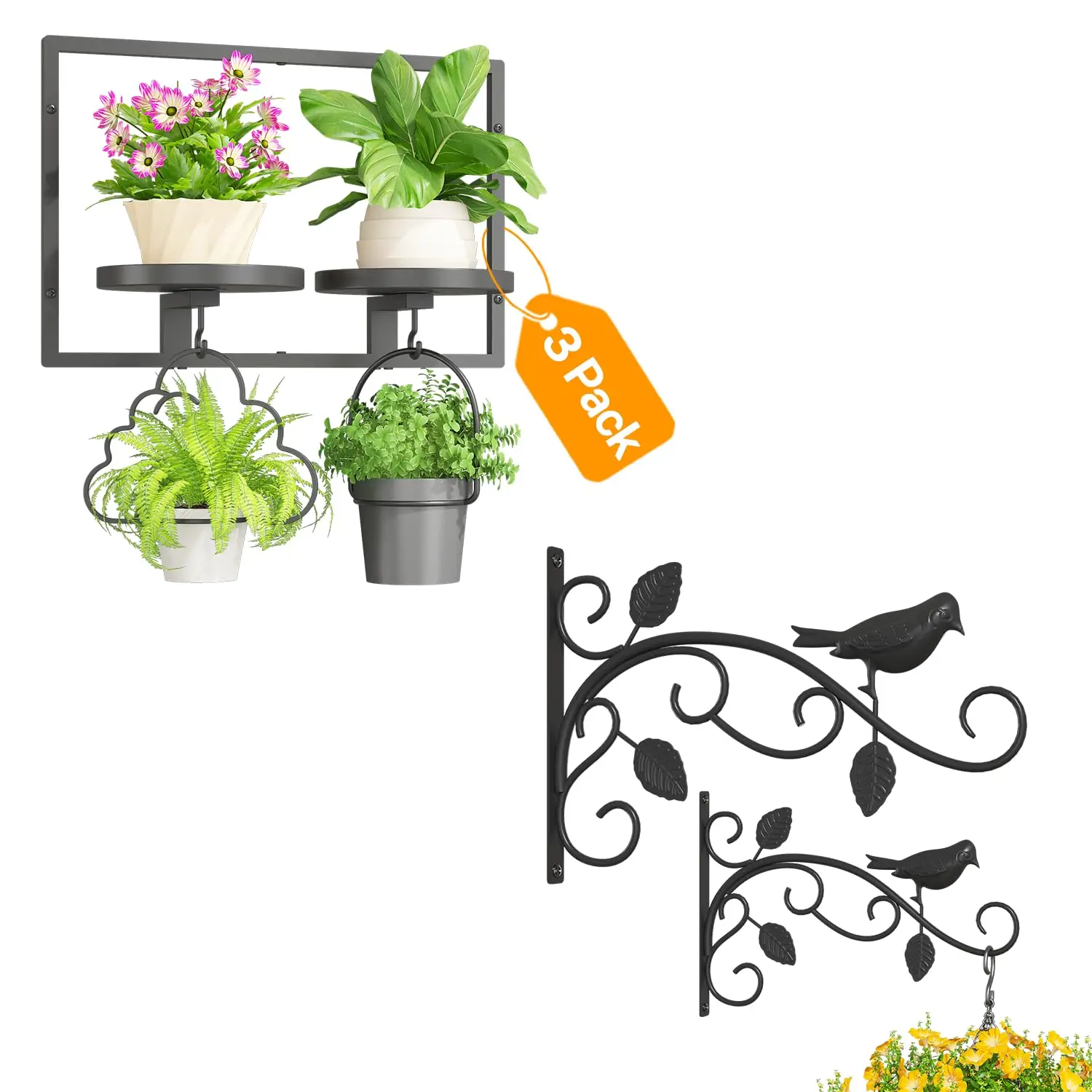 

Wall Plant Stand Set Of 3, Heavy Duty Metal Hanging Shelf For Indoor Outdoor Patio Garden