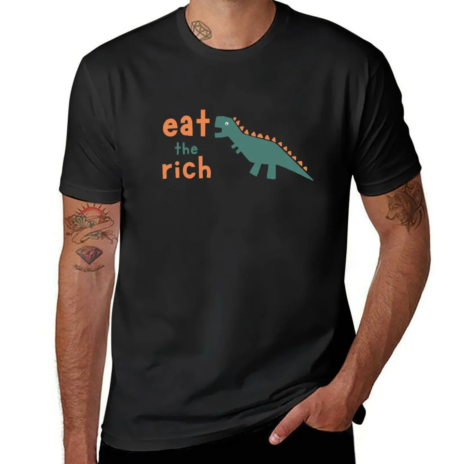 Eat the Rich Dinosaur T-Shirt vintage vintage clothes Men's cotton t-shirt