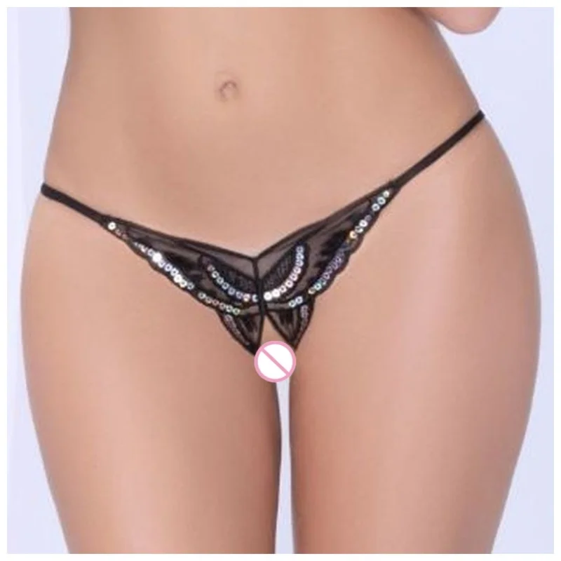 GUUOAT Porn Women Thong Temptation Unification Sequin Embroidery Transparent Color Blocking T-Pants Lingerie Sexy Bikini Set New