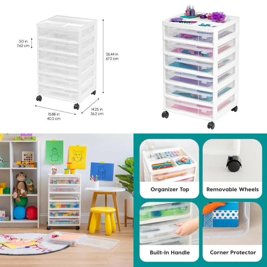 

Подходит для бумаги формата 12 x 12 дюймов, 6-ярусная передвижная тележка для хранения скрапбукинг-материалов с органайзером для канцелярских принадлежностей, виниловых инструментов, офисных принадлежностей, художественных и ремесленных принадлежностей.