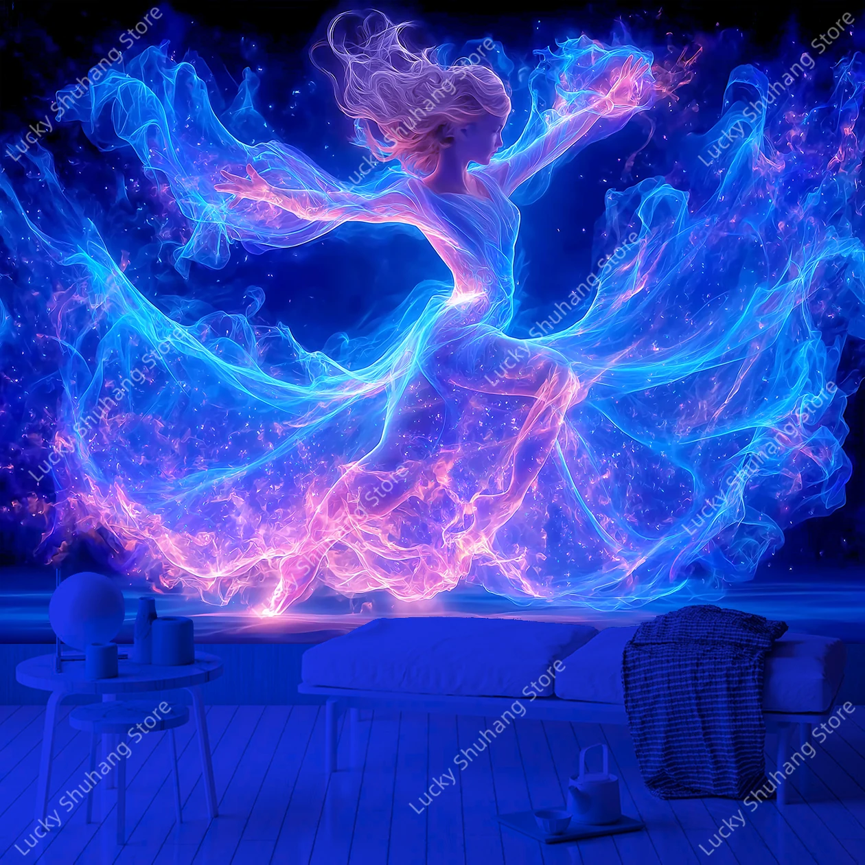 Bohemian UV Tapestry Majestic Woman Mystical Wall Decor for Boho Chic Bedroom Living Room Spiritual Dormitory Ambiance