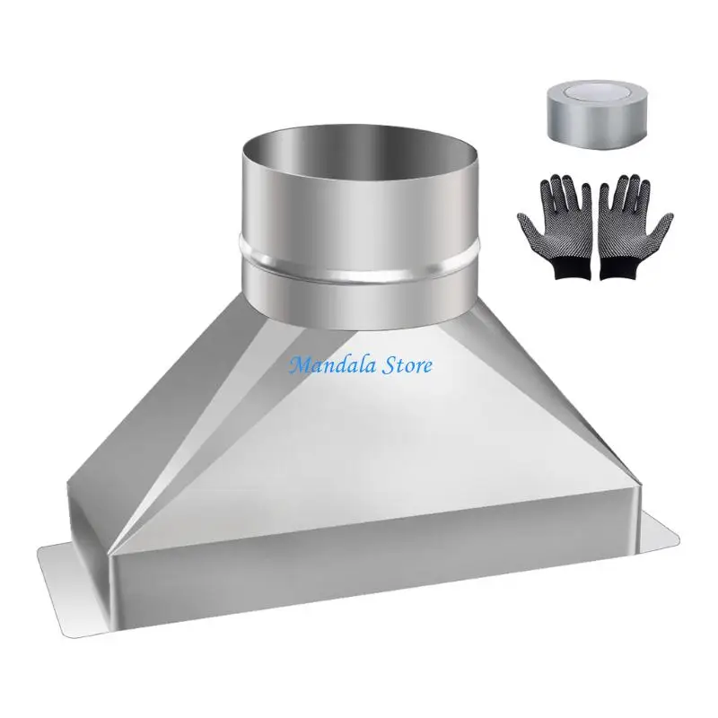 U2JC قناة انتقال عادم الميكروويف 3.25x10 إلى 4 بوصة موصل فولاذي مجلفن مستدير مع شريط التثبيت والقفازات #2